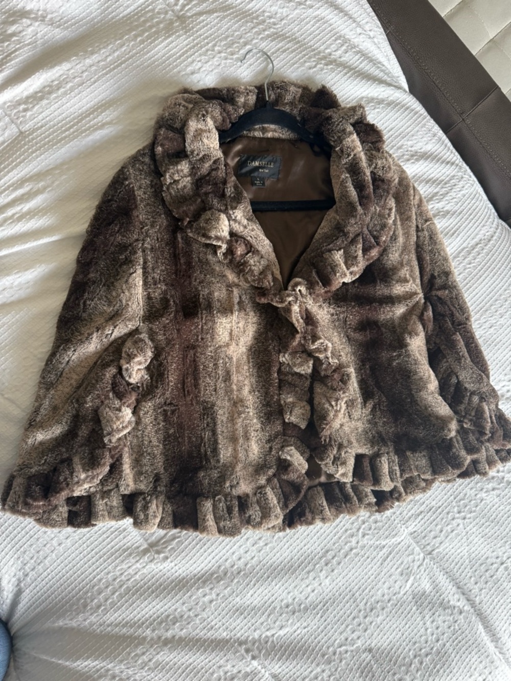 Brown Faux Fur Ruffle-Trim Cape